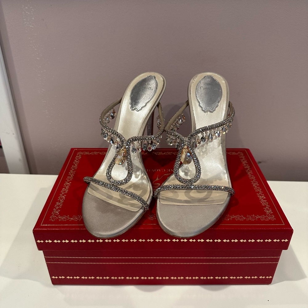 Rene Caovilla Chantel Grey Satin/Golden Shadow